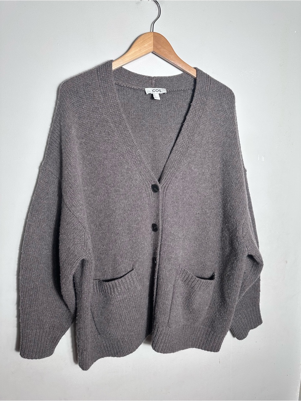 COS Gray Button Front Wool-Blend Cardigan